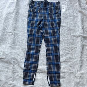 Fashion to Figure Plaid Leggings - Blue and Black Pearl Detail and Zipper